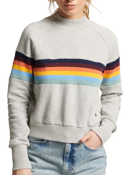 Superdry Tops - Superdry Grey Vintage Cali Stripe 70s Style Mock Neck Crew Sweatshirt Size 4